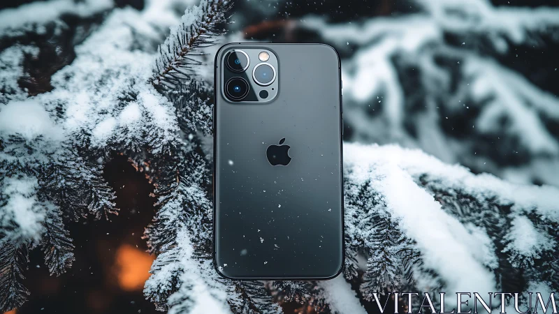 iPhone 12 Pro in Winter Forest Setting with Snow