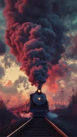 Midnight steam locomotive stitches fire into the sky