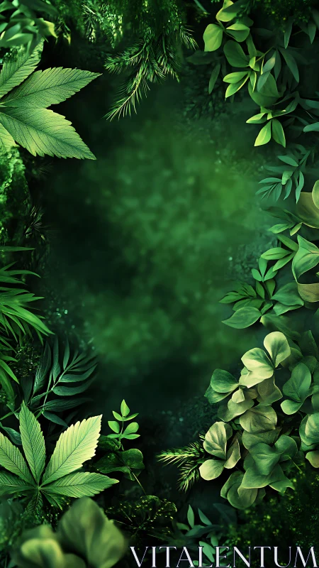 Leafy green border with soft blurred center space.