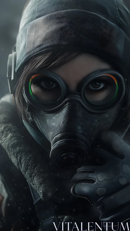 Frostbitten gasmask scout watching the wasteland breathe.