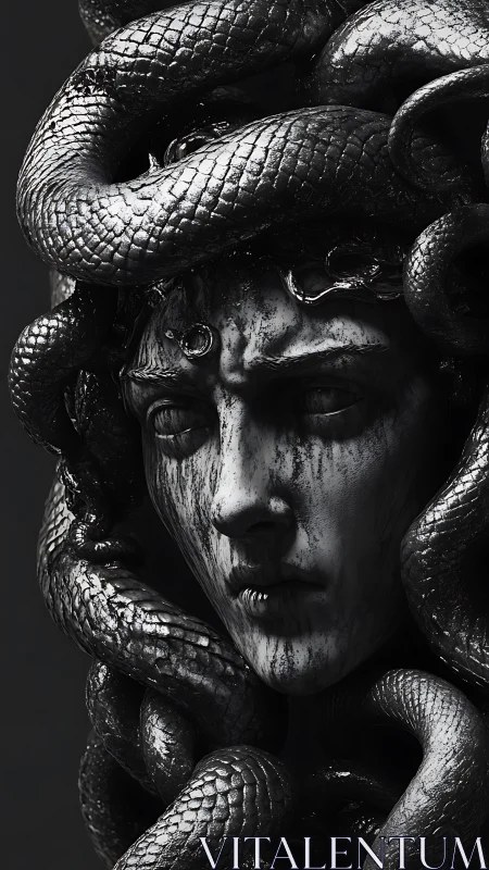 High-contrast Medusa bust with coiled serpentine crown sculpture