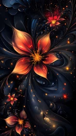 Cosmic ember blossoms unfurl across a midnight swirl