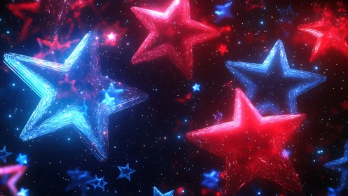 3D luminous red and blue starfield with layered depth rendering.