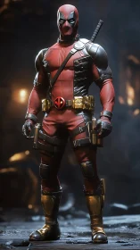 Armored red masked antihero in cinematic 3D render.