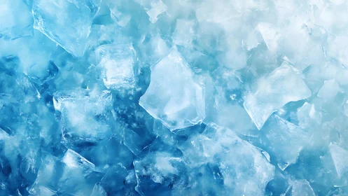 Clustered translucent ice cubes in cool blue lighting.