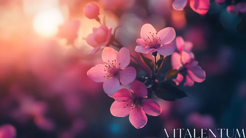 Cherry Blossoms Ablaze in Twilight Glow.