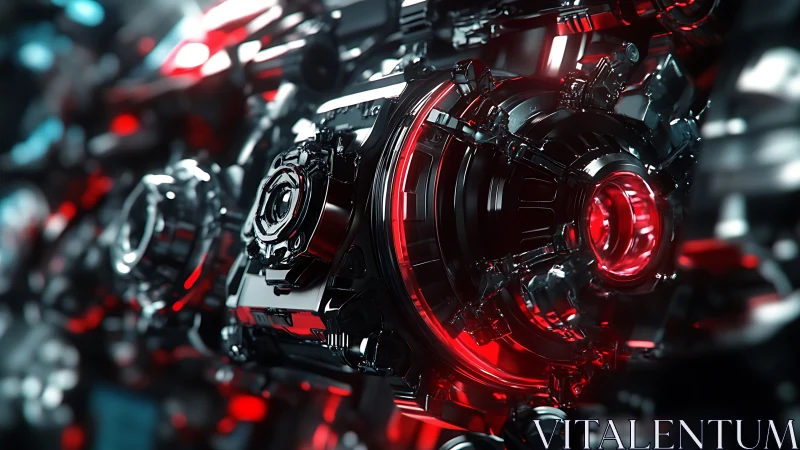 High-gloss cybernetic rotor core with red luminous actuators