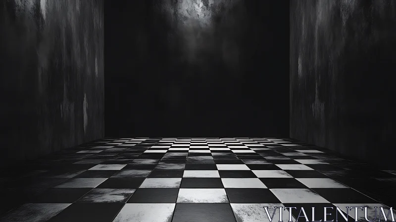 Chessboard void unfolds in a stark, echoing shadow chamber.
