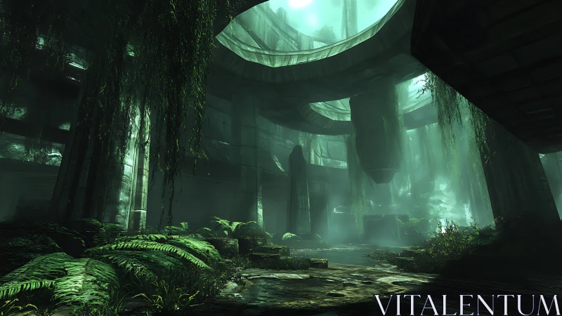 Jungle ruins whisper through a fallen futuristic coliseum