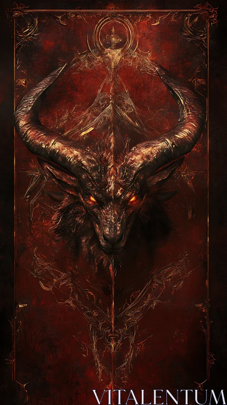 Demonic horned visage rendered with symmetrical infernal sigil geometry