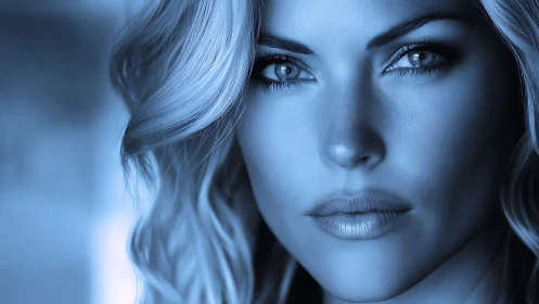 Intense blue portrait captures a poised, confident gaze