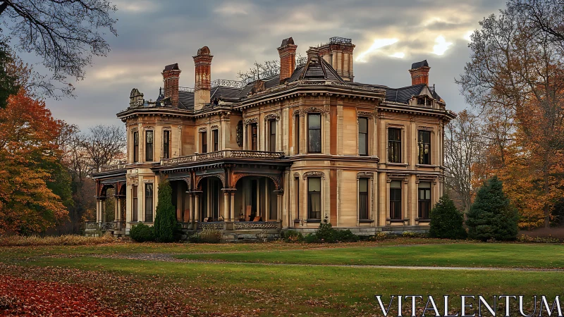 Victorian mansion quietly rehearses ghost stories at dusk