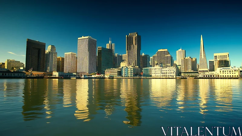 San Francisco waterfront skyline rendered in warm golden light