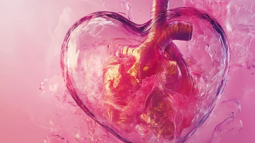 Crystalline Heart Rendered in Magenta and Gold Light