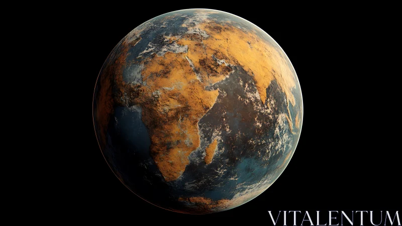 Dry terrestrial planet with African landmass in space view.
