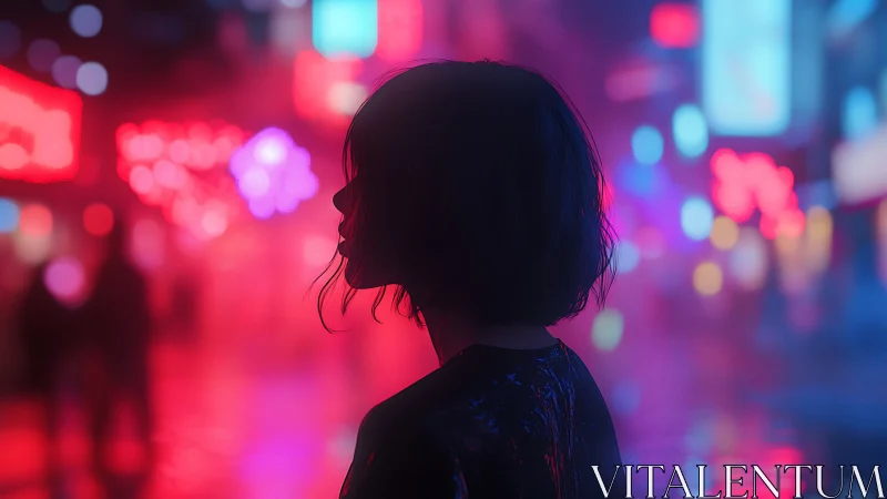 Silhouetted figure in neon-lit fog with shallow depth of field