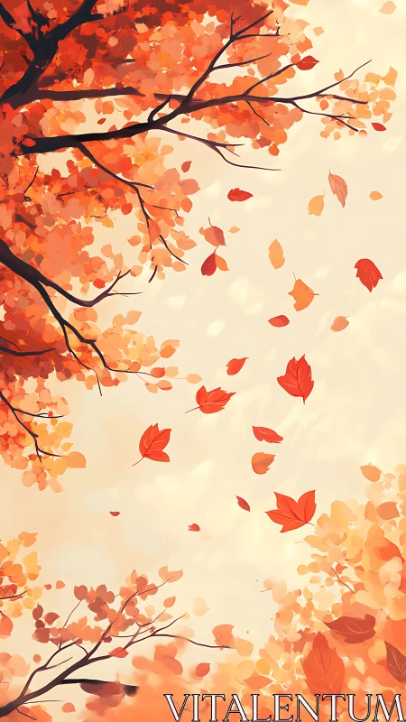 Gentle autumn leaves swirling softly through golden light.