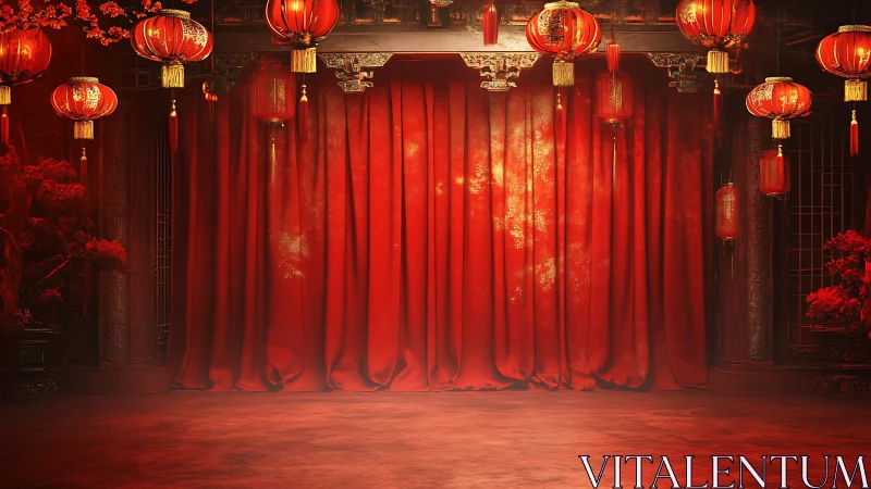 Warm red lantern stage glowing with festive anticipation.