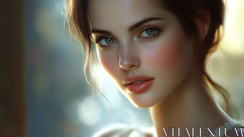 Soft morning portrait with luminous green-eyed gaze.