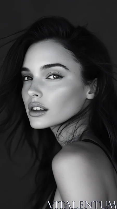 Silver-lit gaze carves sculpture-like calm from shadow