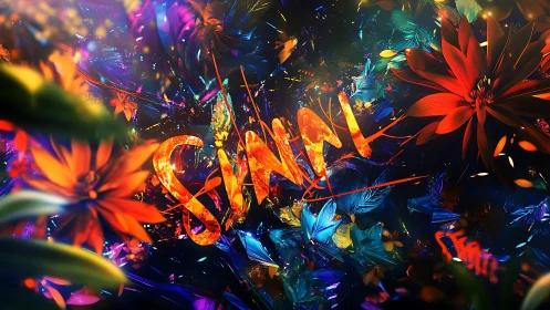 Luminous floral graffiti lettering glows in vibrant motion