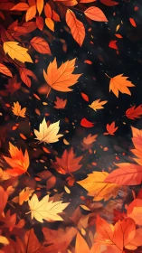 Autumn maple foliage swirling through deep charcoal void.