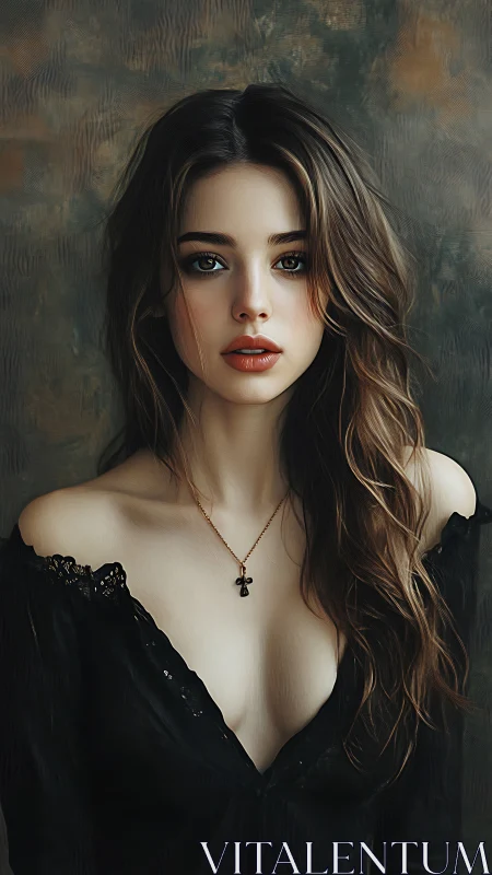 Digital portrait of young woman in black dress, soft lighting