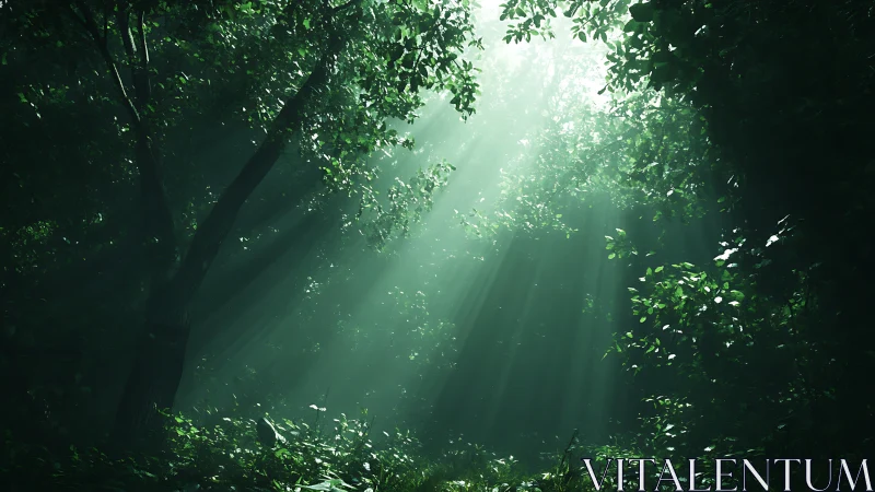 Sunlit Forest Canopy with Radiant God Rays.