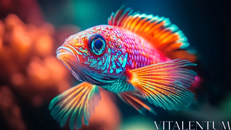 Glowing coral reef fish swimming in a dreamy neon ocean.
