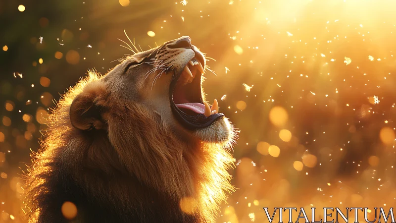 Lion profile is captured mid-roar in strong backlighting
