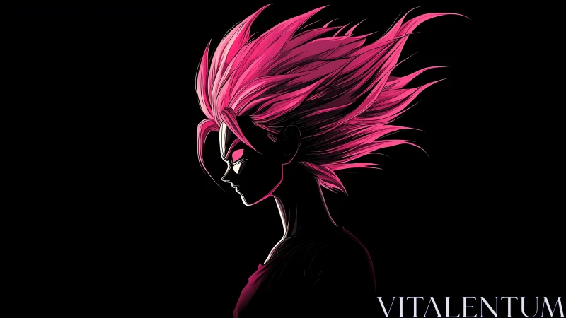 Anime profile silhouette with neon magenta spiked hair detail.