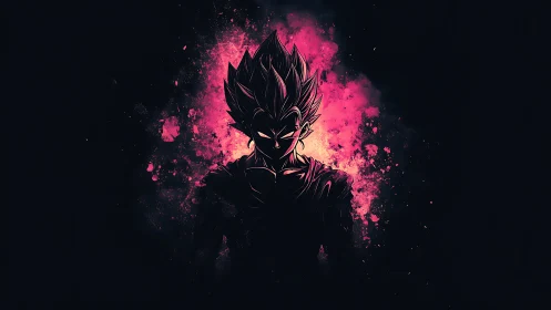 Glowing warrior silhouette framed in cosmic pink power.