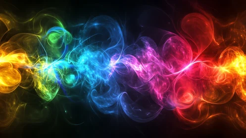 Abstract multicolor light waves intersect across dark background