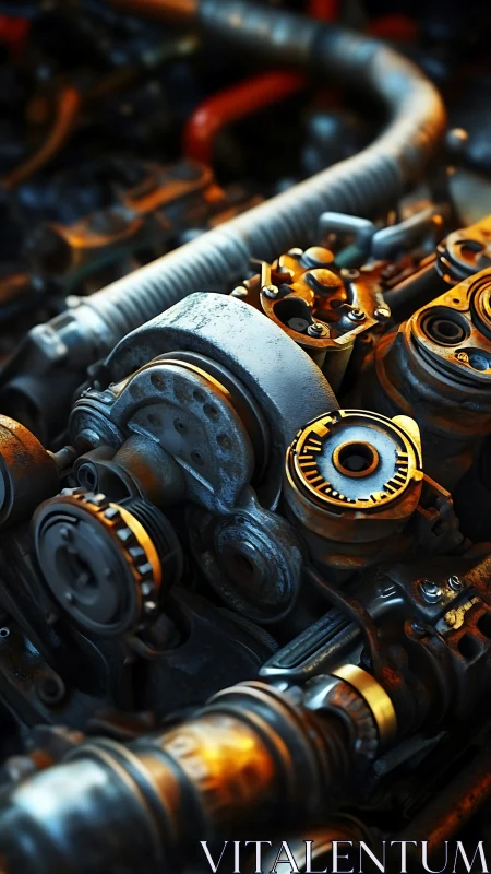 Intricate engine machinery glows with warm industrial light