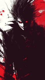 Sinister humanoid figure with glowing red eyes and jagged grin