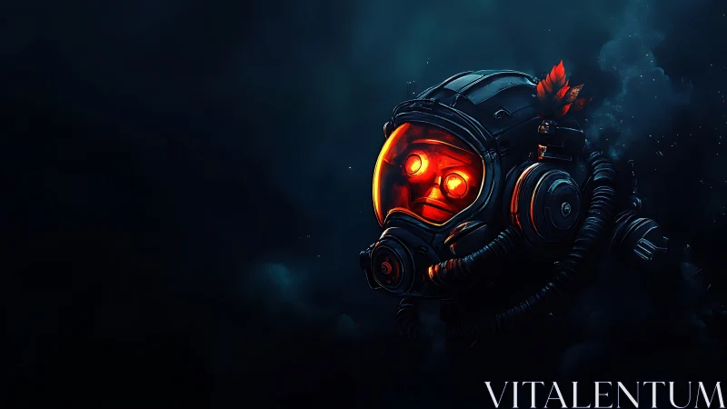 Deep-sea diver helmet glows with eerie crimson light.