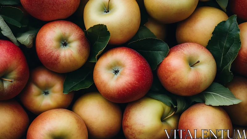 Orchard-fresh apples bask in soft light with leafy whispers.