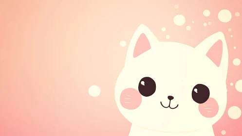 Minimalist pastel kitten portrait with soft bubble accents.