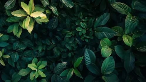 Softly layered jungle leaves in calm emerald light.