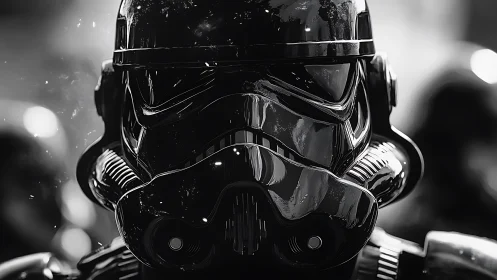 Monochrome polymer armor helmet in tight optical closeup.