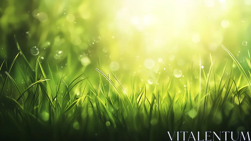 Close view of green grass blades under diffuse sunlight.