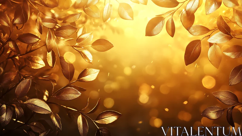 Golden dusk leaves drifting through honeyed sunfire sky.