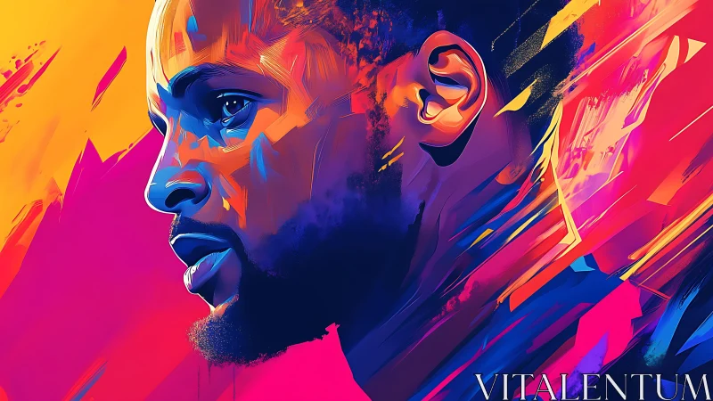 Color-rich digital portrait of man with abstract strokes.