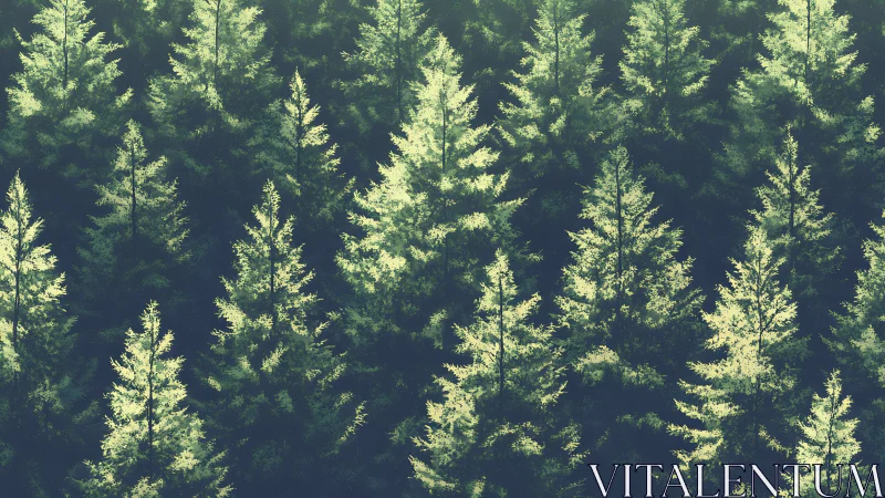 Digital conifer canopy pattern with luminous forest rhythm.