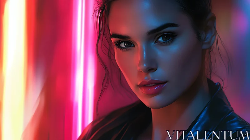 Neon-lit portrait highlights cinematic cyber glow.