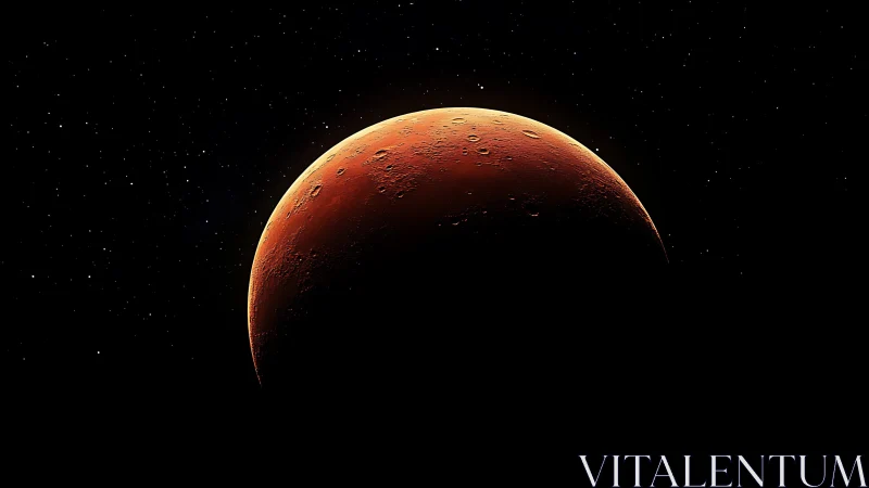 Rust-red Martian crescent glows against a velvet cosmos.