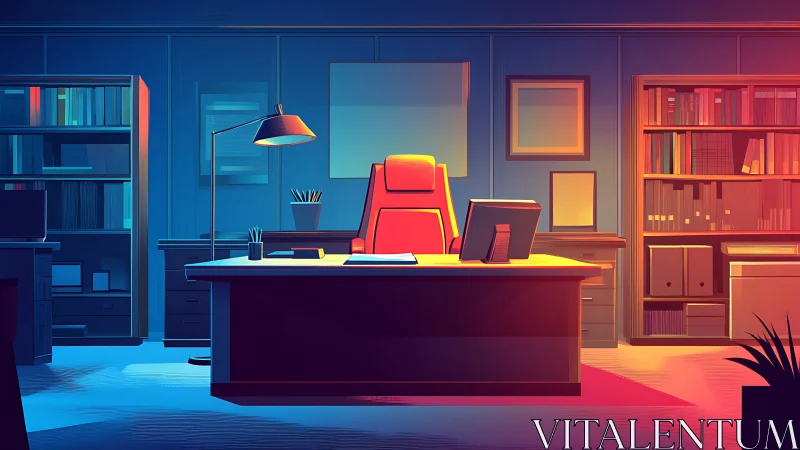 Modern Office Interior With Dual Color Gradient Lighting