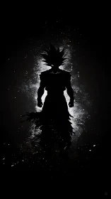 High-contrast energy warrior silhouette in splatter backlight.