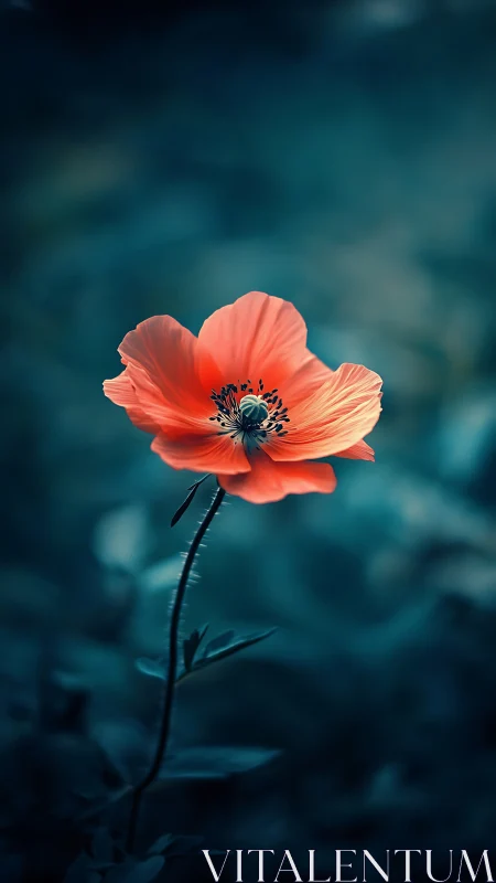 Coral Bloom Against Teal Whispers.