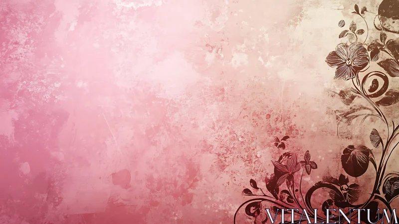 Pink and Beige Distressed Texture with Ornamental Floral Vine Design